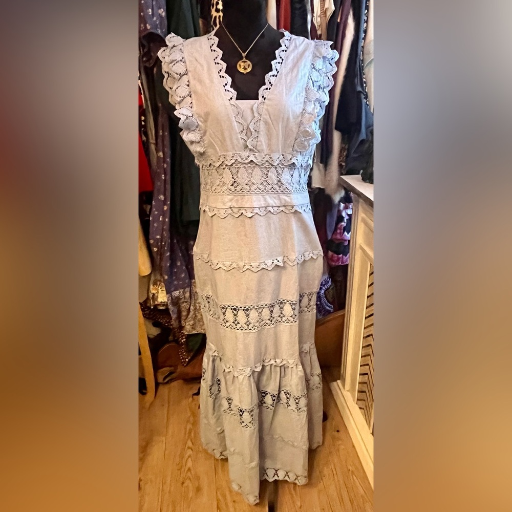 Endless Rose Lace Trimmed Cream Midi Dress Anthropologie nwot